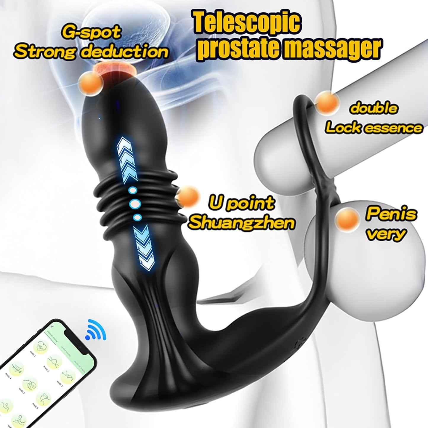 APP Analvibratoren Penisring Prostata Stimulation Anal Vibrator mit 9 Teleskop Vibrationsmodi