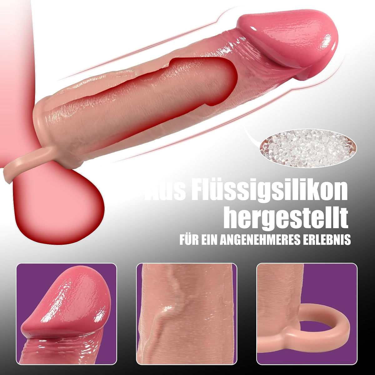 22,6*6 CM Realistische Penismanschetten Penis Ring Silikon Penishülle mit Beweglicher Vorhaut