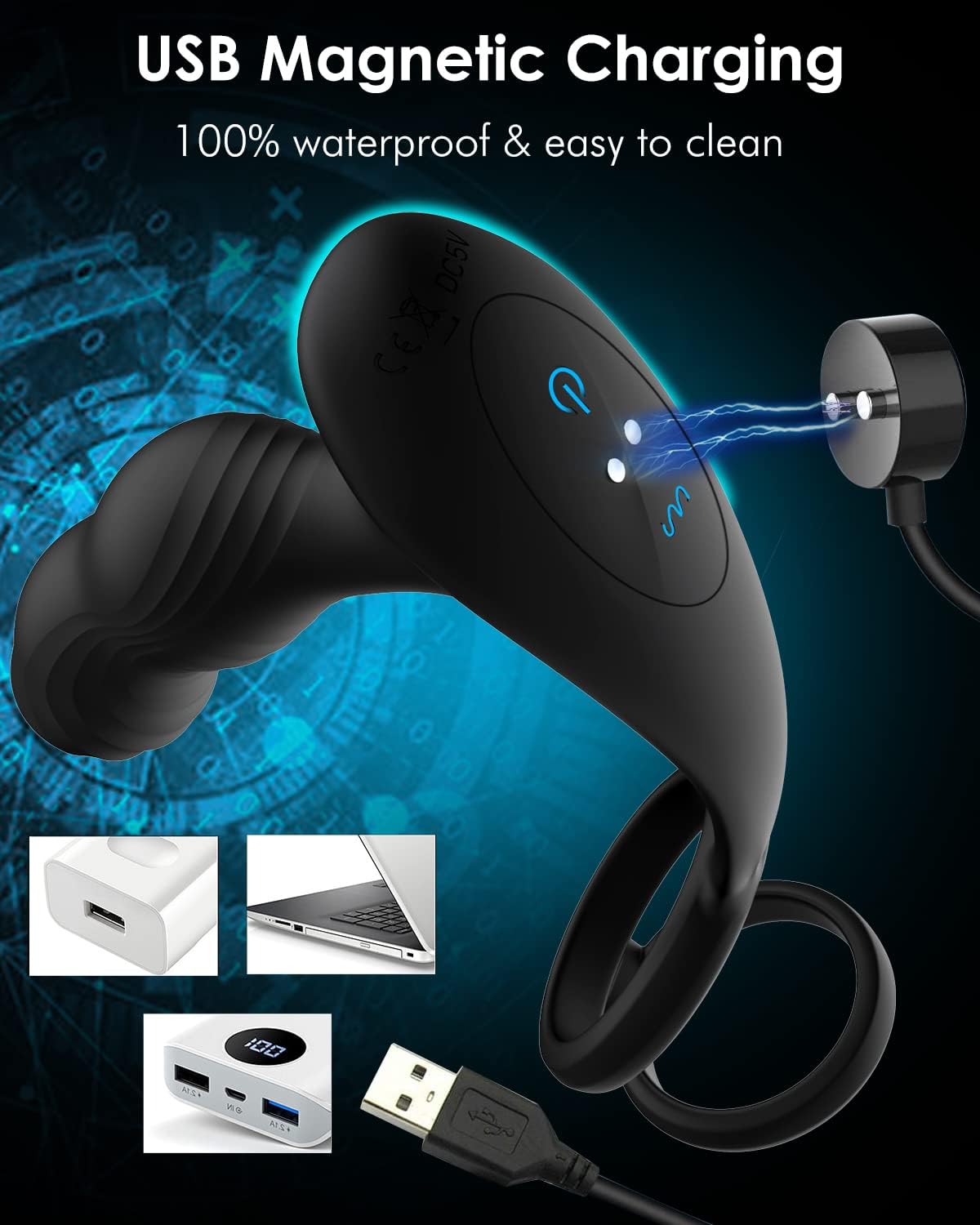 Analplug Vibrator Prostata Massagegerät mit Doppeltem Penisring und 7 Vibrationsmodi