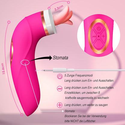 2-in-1 Klitoris & Brustwarzen Stimulator mit 8 Saugen & 5 Zunge Modi