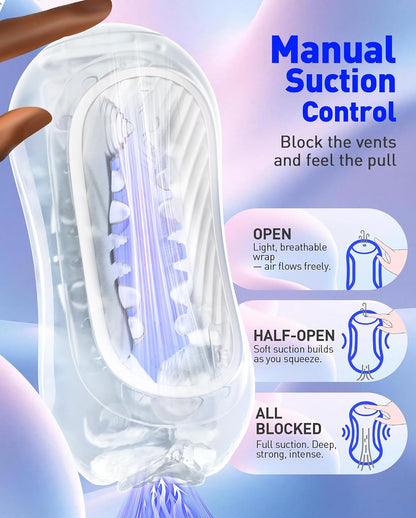 Quetschbarer Taschenpussy Stroker Blowjob Masturbator mit 8 Vibrationsmodi & Dualmotoren