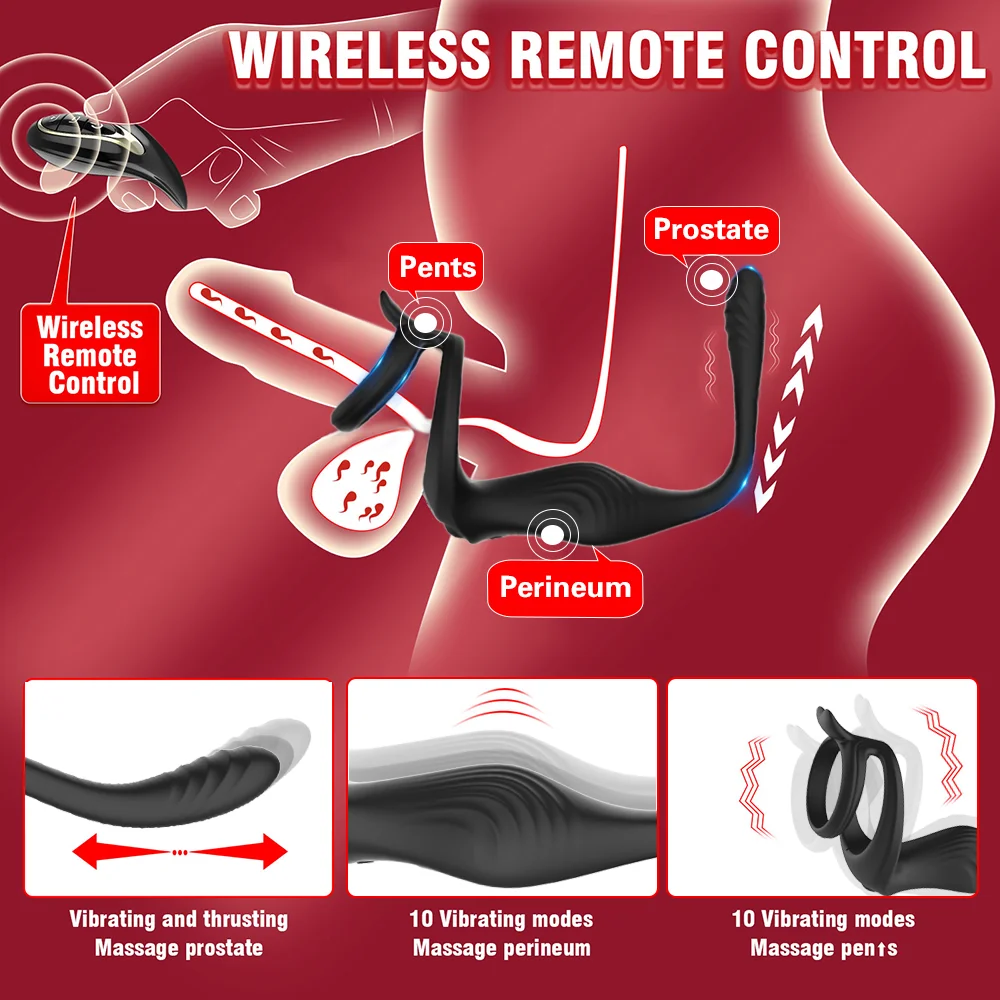 Analvibrator Penisring Prostatamassagegerät Butt Plug mit 9 Vibrations und Stoßmodi