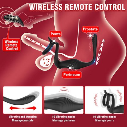 Analvibrator Penisring Prostatamassagegerät Butt Plug mit 9 Vibrations und Stoßmodi