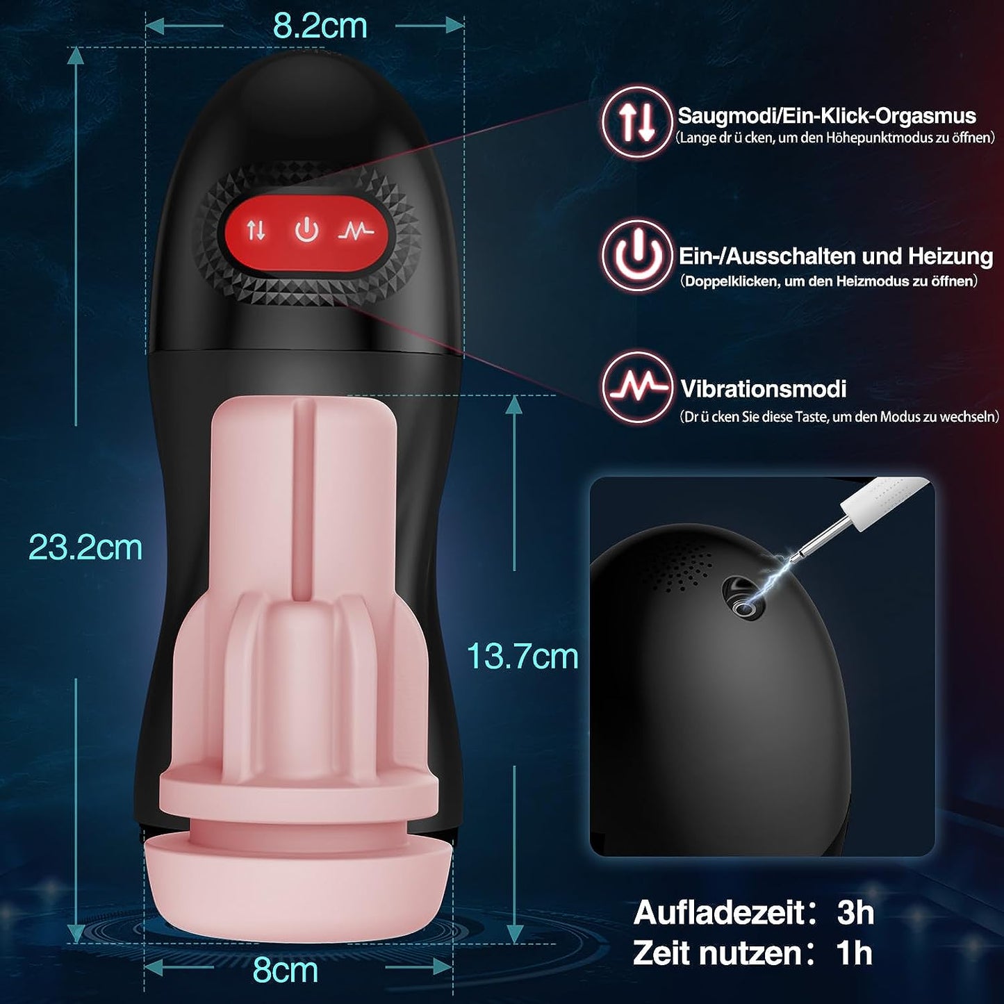 4in1 Oral Elektrischer Masturbator Cup Masturbieren mit 10 Vibrationsmodi 9 Saugmodi