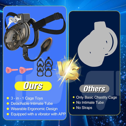 App-gesteuerter Keuschheitskäfig Schwarzem Riemen Penistrainer mit Ringe in 6 Größen