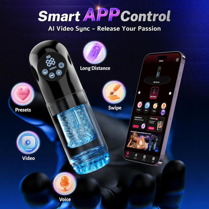 AI Sync Masturbator Penispumpe mit 9 Stoß & Rotations & 9 Vibrations & Saug& Leckmodi