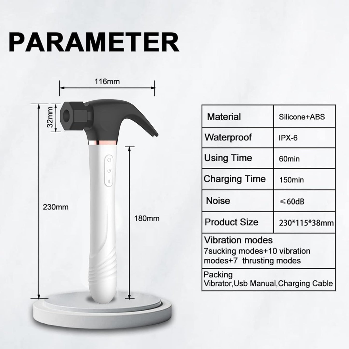 Hammervibrator G-Punkt-Vibrator mit 7 saugenden & schiebenden 10 Vibrationsmodi