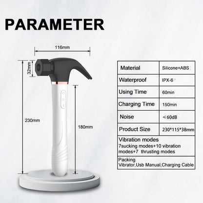 Hammervibrator G-Punkt-Vibrator mit 7 saugenden & schiebenden 10 Vibrationsmodi