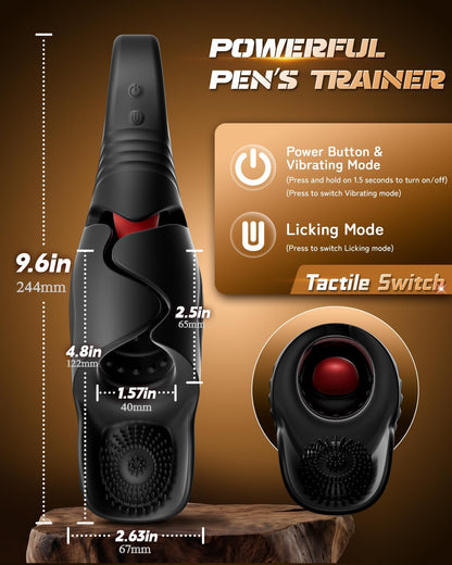Aufklappbarer Penis Trainer Vibrator Masturbator mit 10 Vibrations & Zungenlecken Modi
