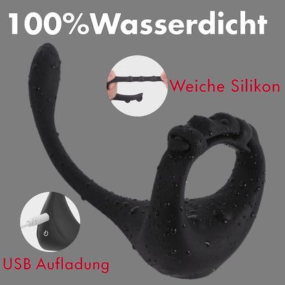 10 Frequenzen Analplug und Perineum Stimulator 3 in 1 Verstellbare Cockring