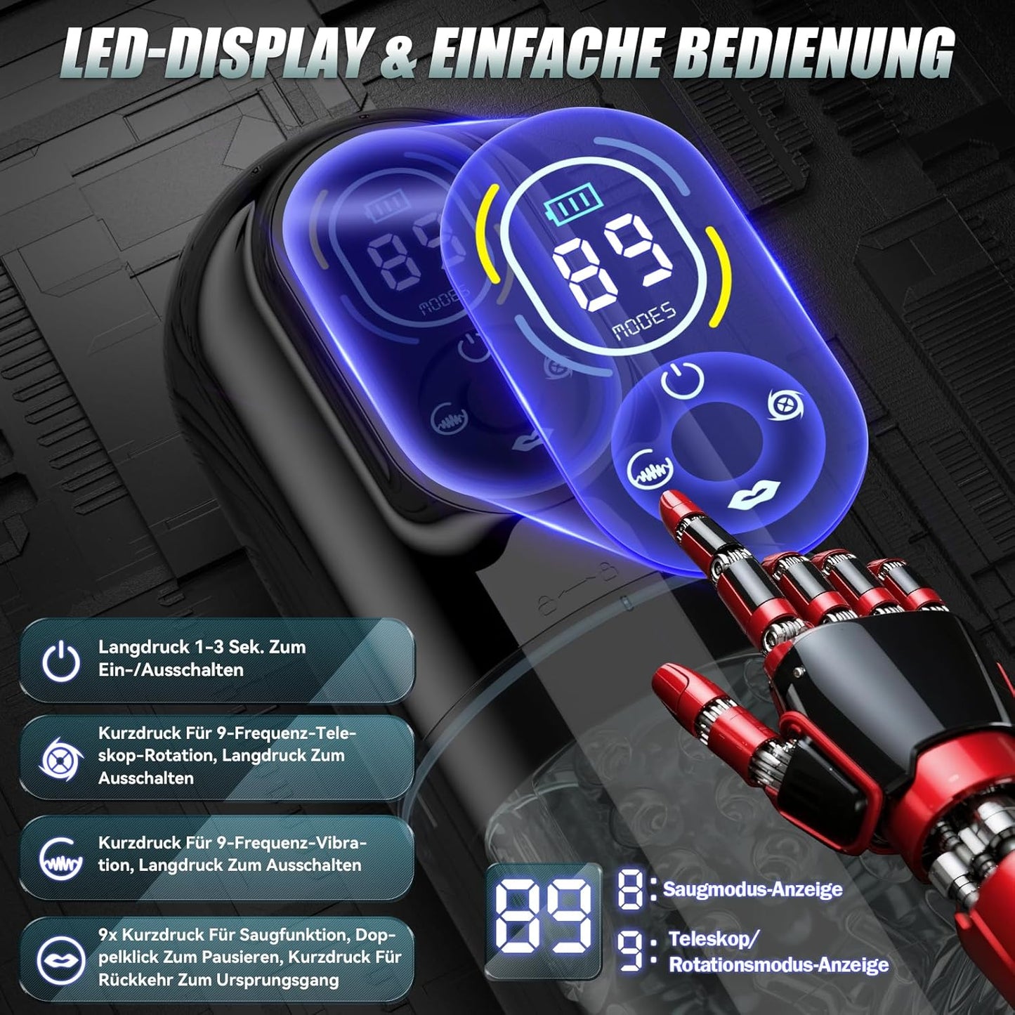 Elektrischer Masturbator Cup mit 7 Modi Saugen & Vibrieren & Schieben & Rotieren und Lecken