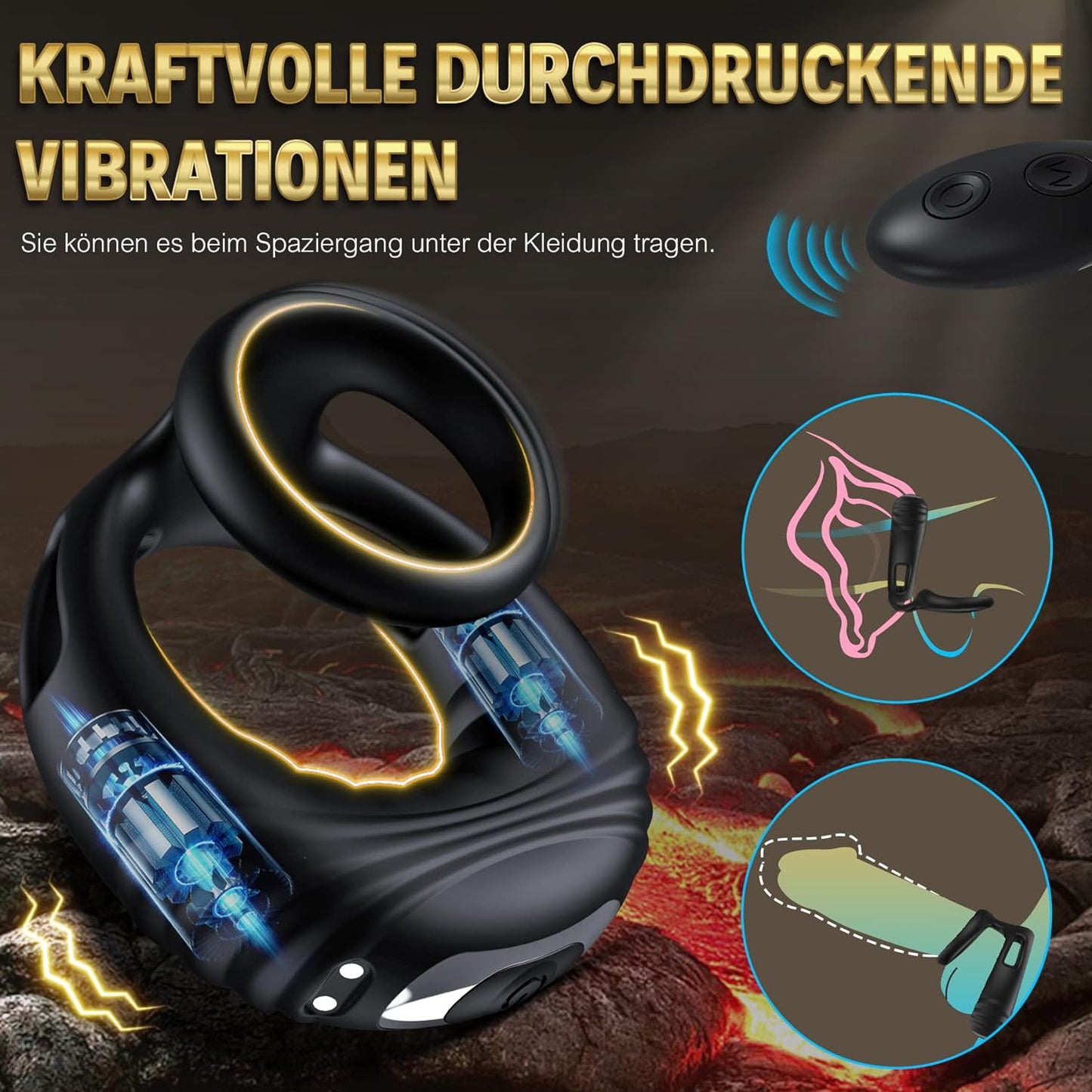 Dubbele cockringvibrator met afstandsbediening met 10 vibraties 