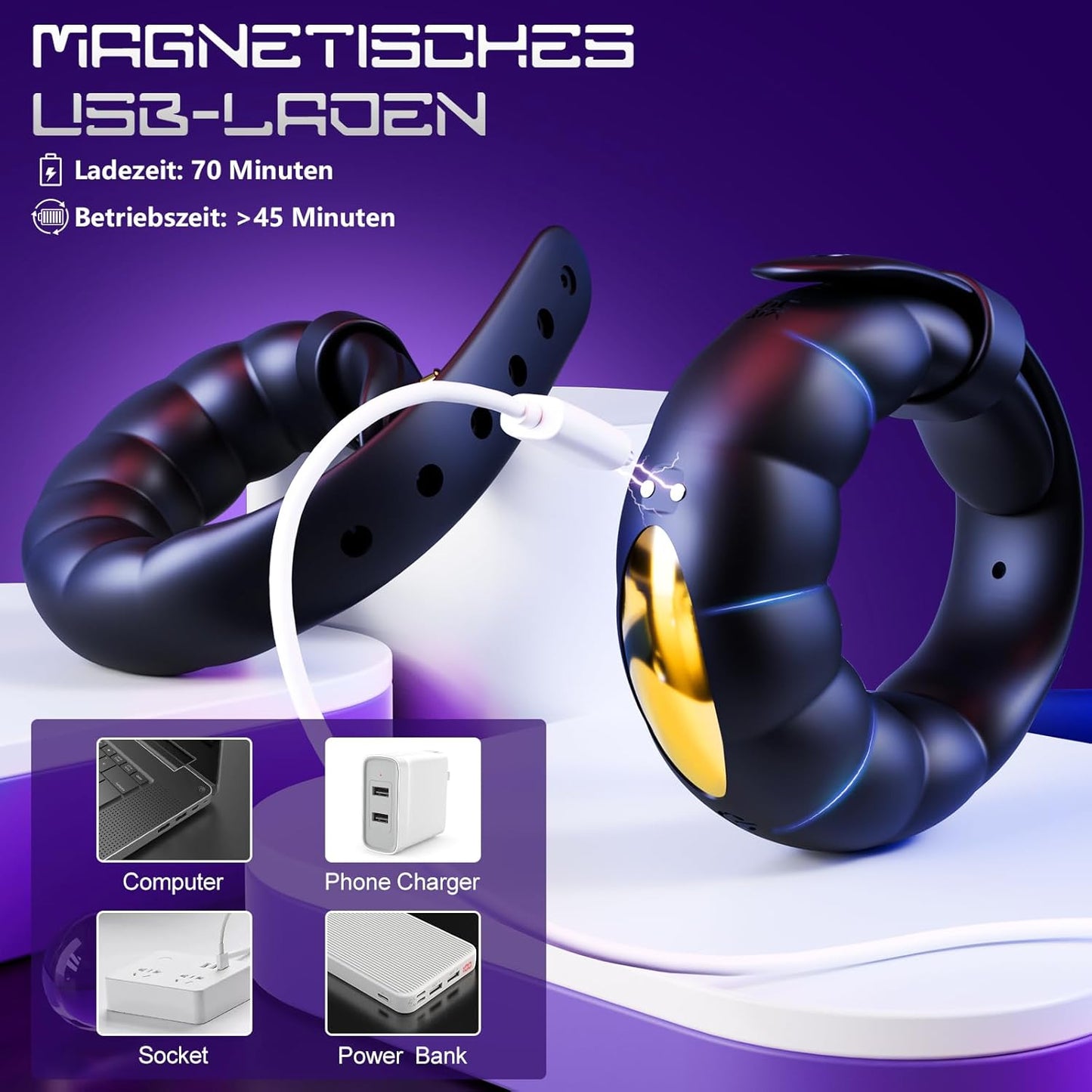 Doppelmotor Verstellbarem Penisring Vibrator mit 10 Vibrationsmodi