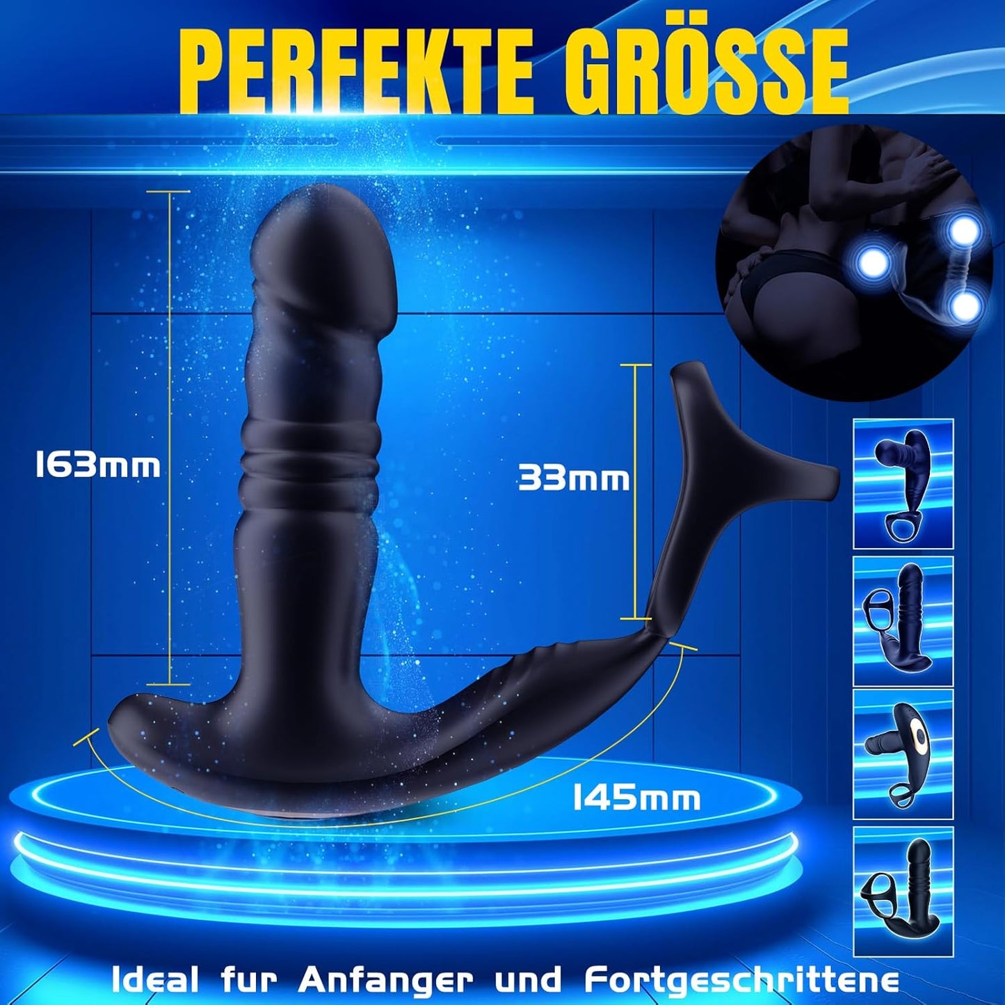 4 IN 1 Analvibrator Penisring Prostata Massagegerät mit 9 Schubmodi & 9 Vibrationsstufen