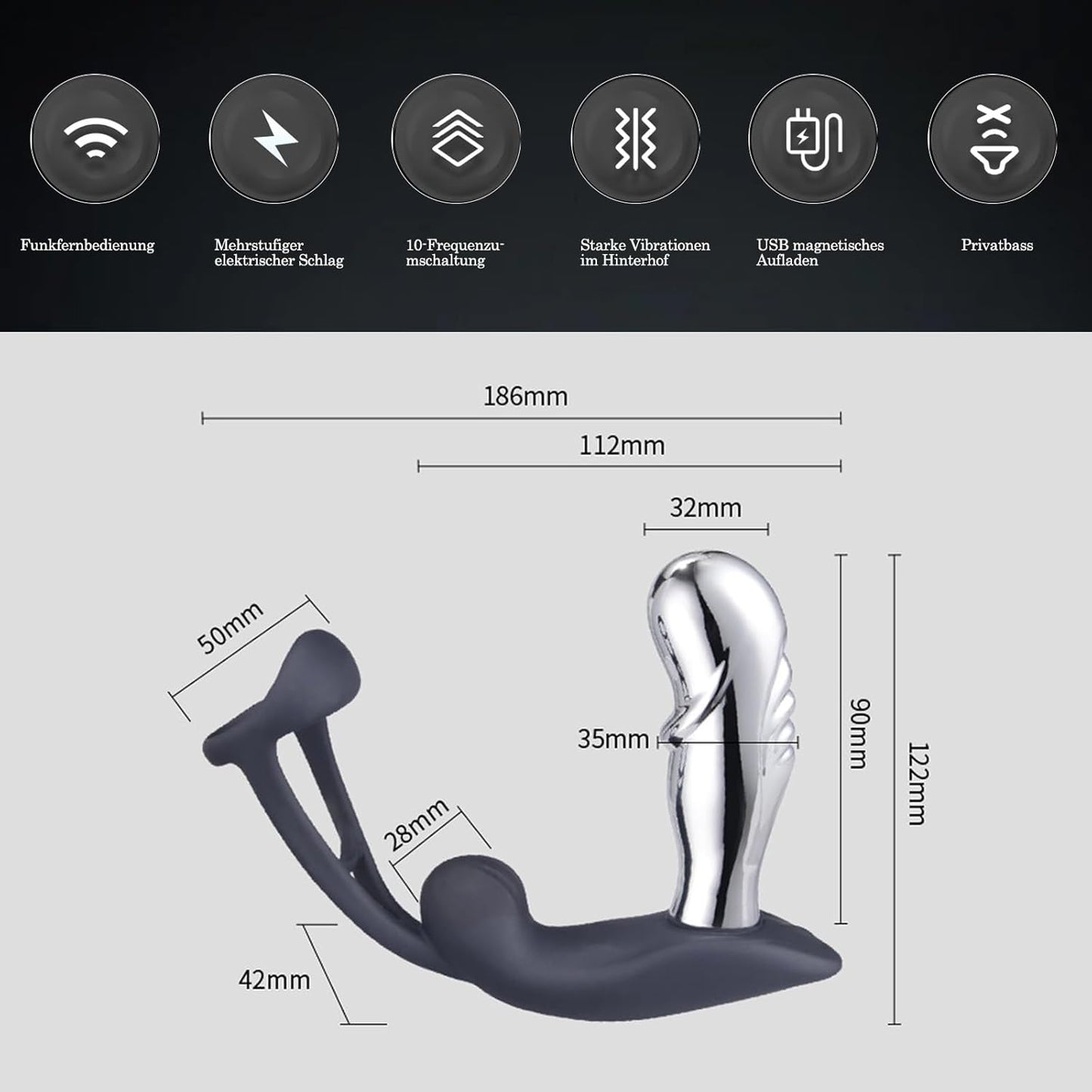 Analplug Vibrator Prostata Stimulator mit 10 Vibrationsmodi & 6 Elektroschockmodi
