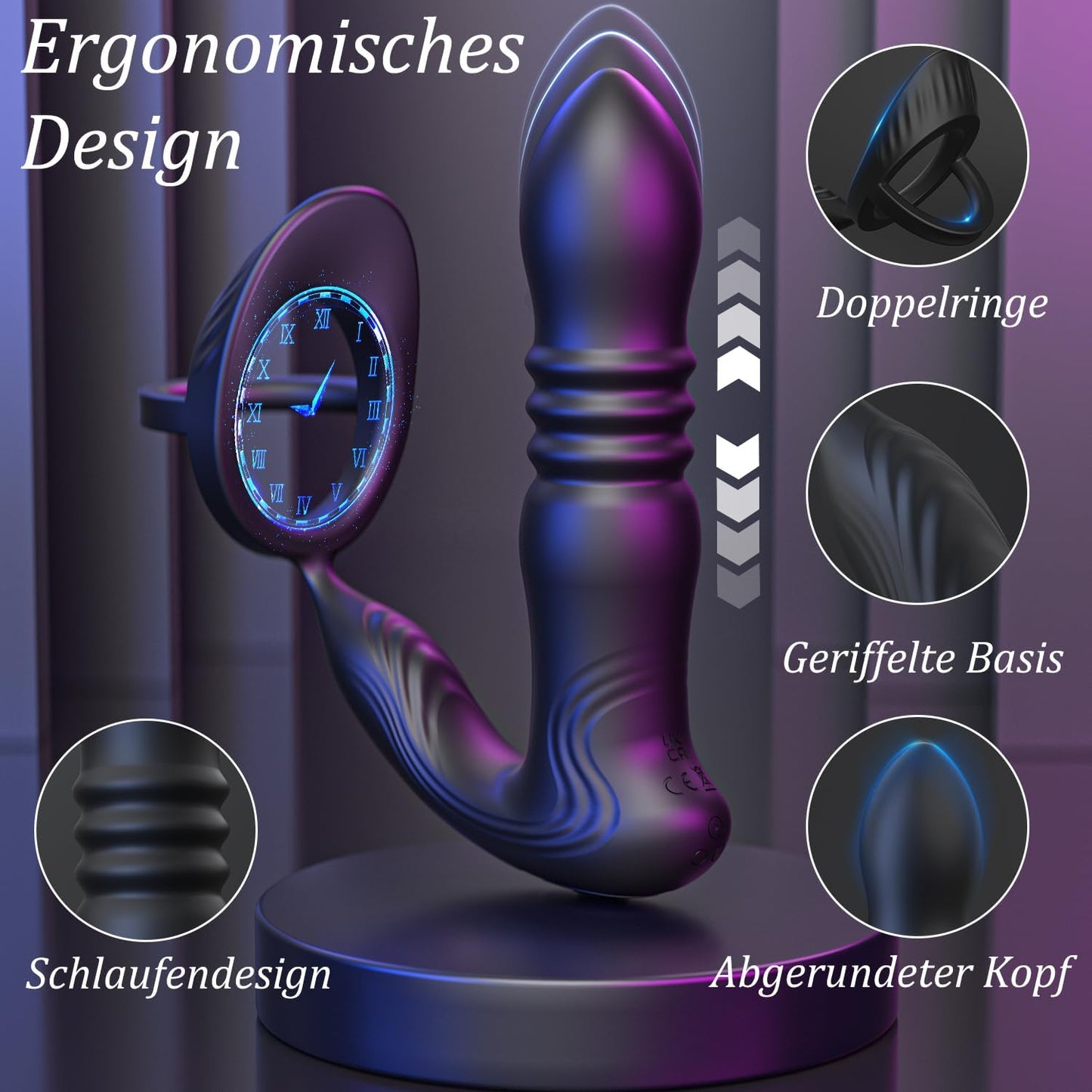 4 in 1 Prostata Penisring Analvibratoren mit 3 Schock und 10 Vibrationsmodi