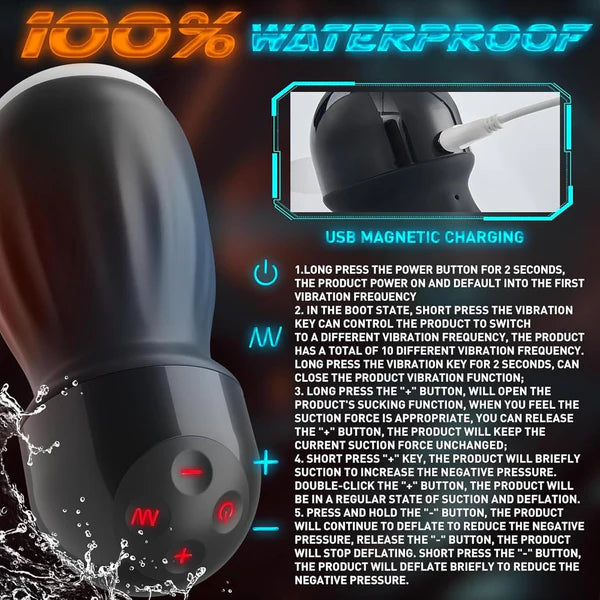 360° Vollumhüllungs Penistrainer Vibrator Masturbator mit 10 Vibrations und Trainingsmodi