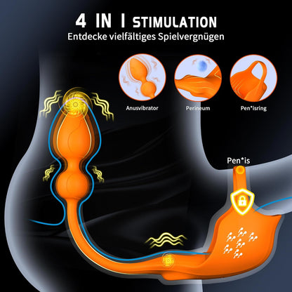 3-in-1 Penisring Verstellbarem Cockring Analplug mit 9 Vibrationsmodi