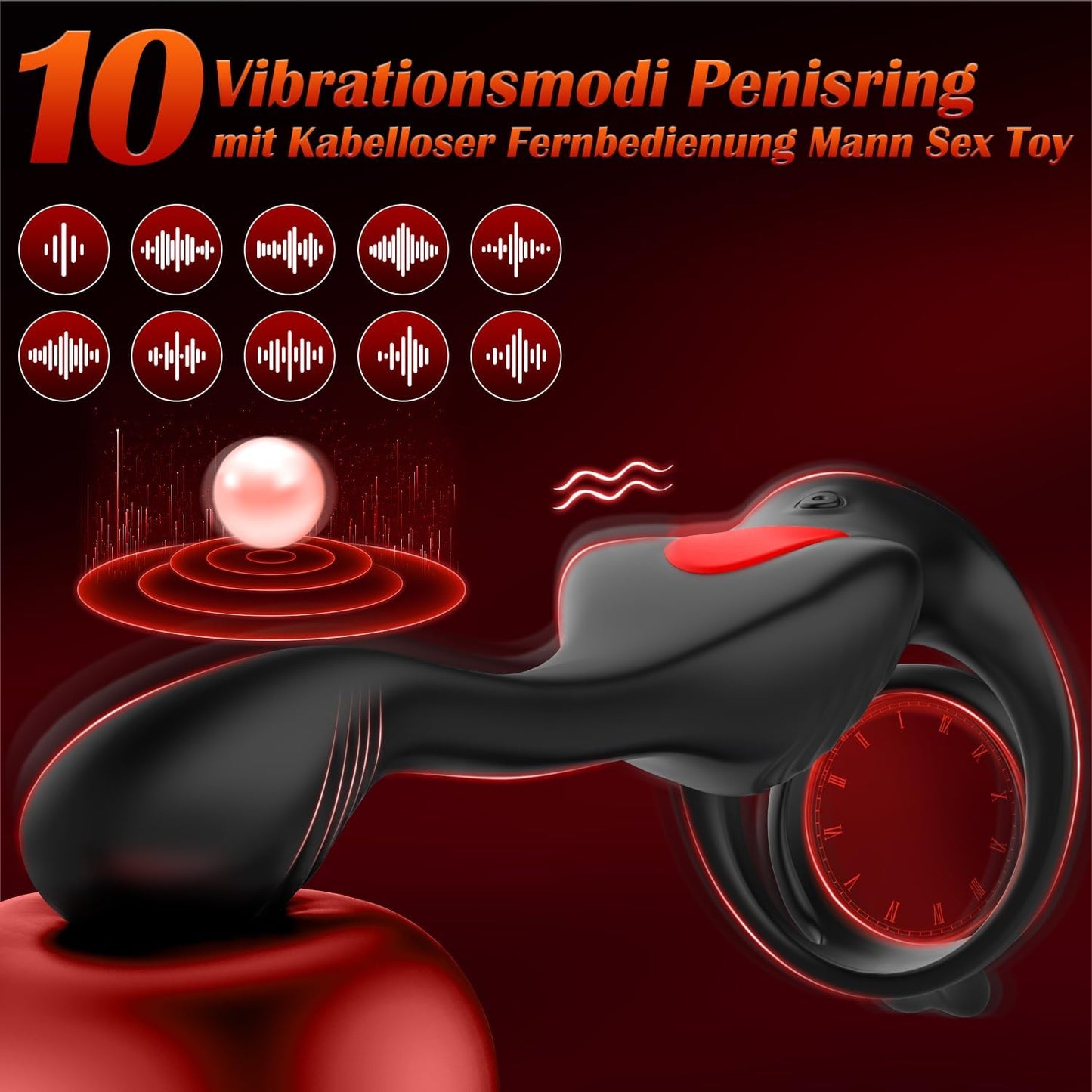 Analvibrator Penisring Prostatamassagegerät Butt Plug mit 9 Vibrations und Stoßmodi