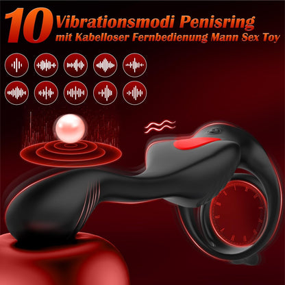 Analvibrator Penisring Prostatamassagegerät Butt Plug mit 9 Vibrations und Stoßmodi