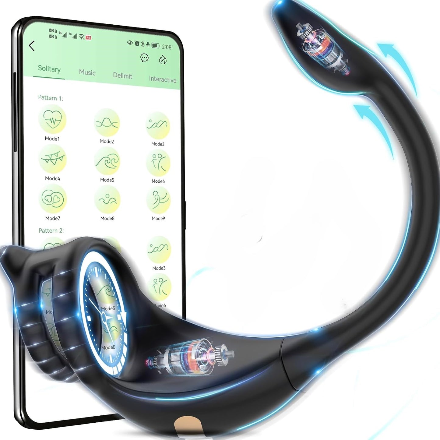 Penisring prostaatstimulator APP-bediening met 10 vibratiemodi 