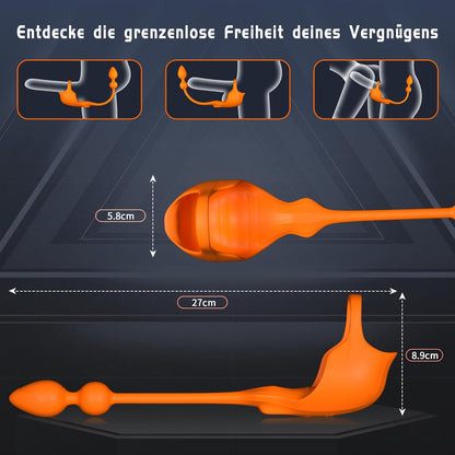 3-in-1 Penisring Verstellbarem Cockring Analplug mit 9 Vibrationsmodi