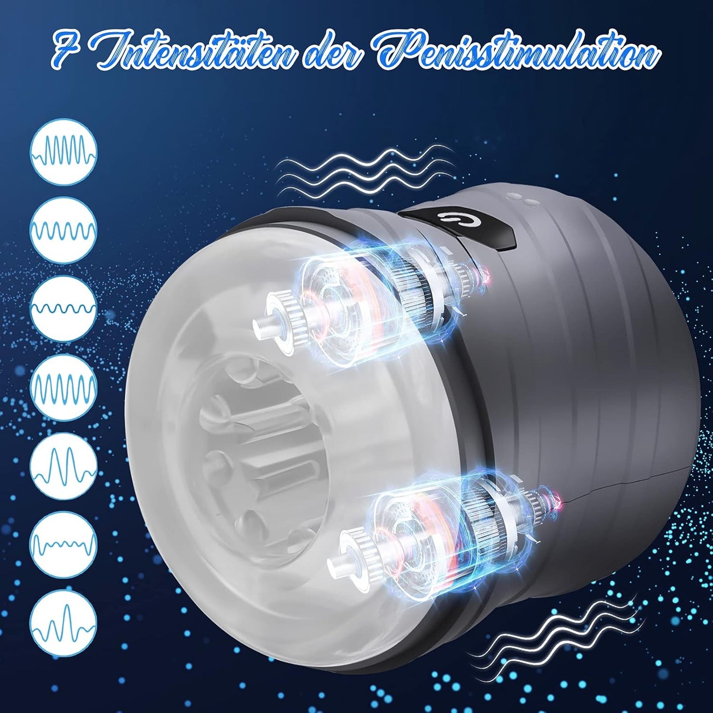 Doppelendiger Penistrainer Vibrator Stroker Blowjob Masturbator mit 7 Vibrationsmodi