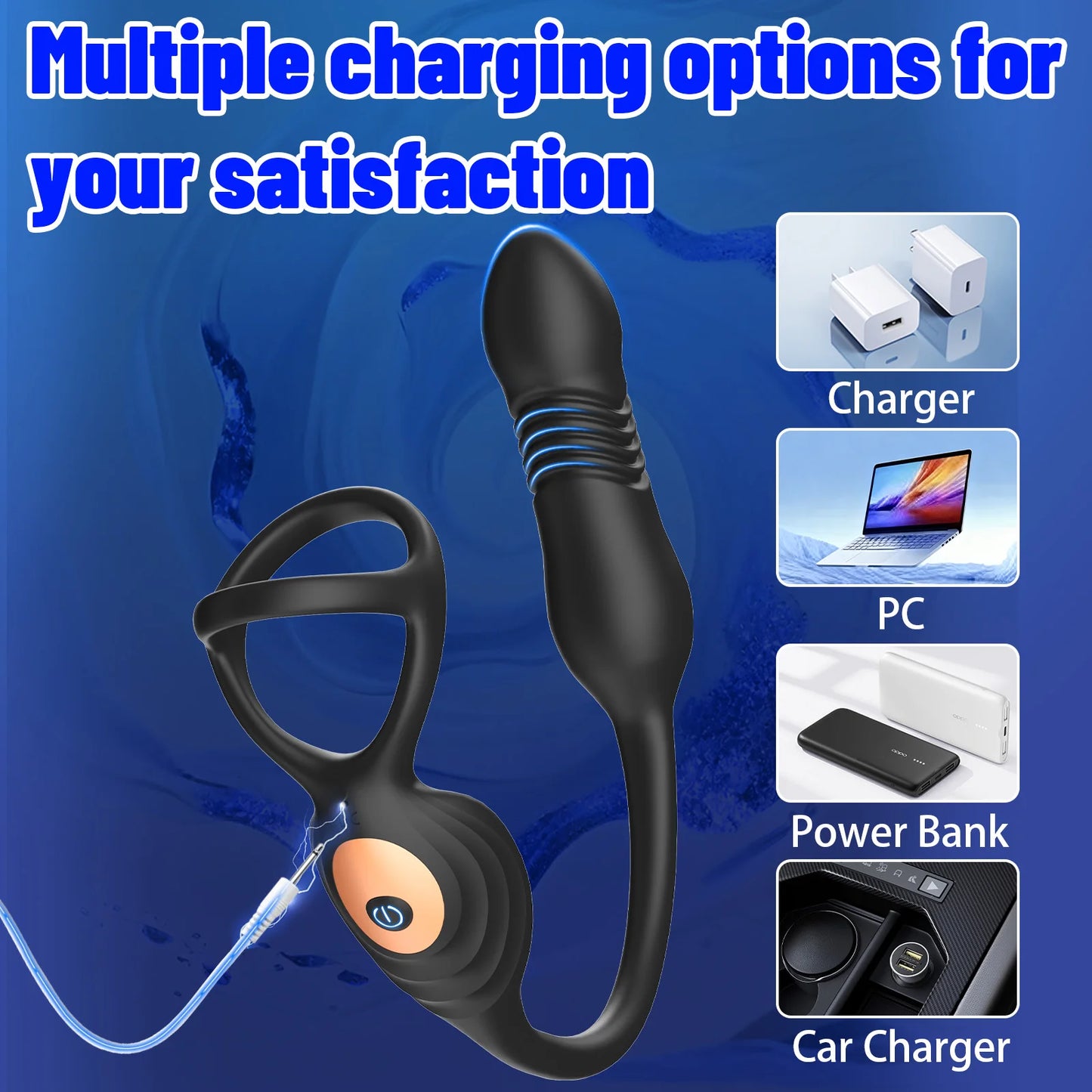 Thrusting Anal Vibrator Prostata Massager Cockring mit 9 Vibrationsmodi