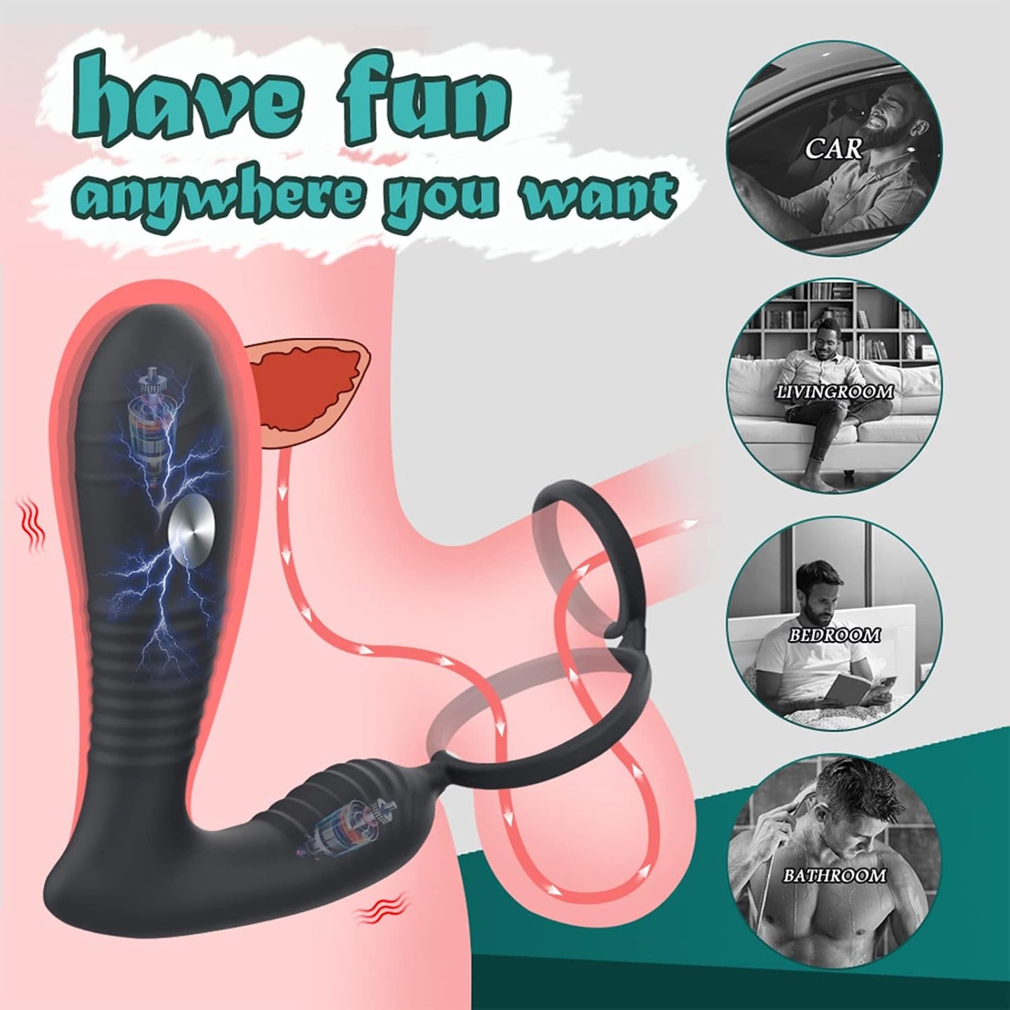 Elektroschock Prostata Vibrator Penisring mit 8 Elektroschock & 8 Vibrationsmodi