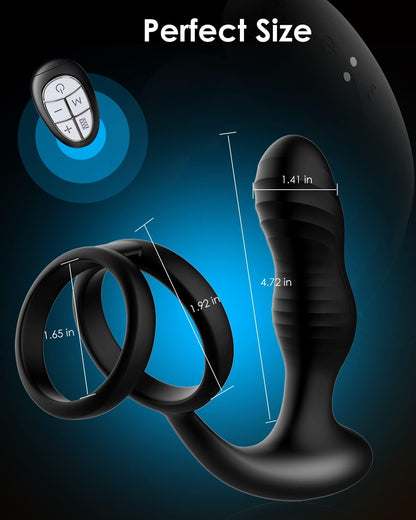 Analplug Vibrator Prostata Massagegerät mit Doppeltem Penisring und 7 Vibrationsmodi