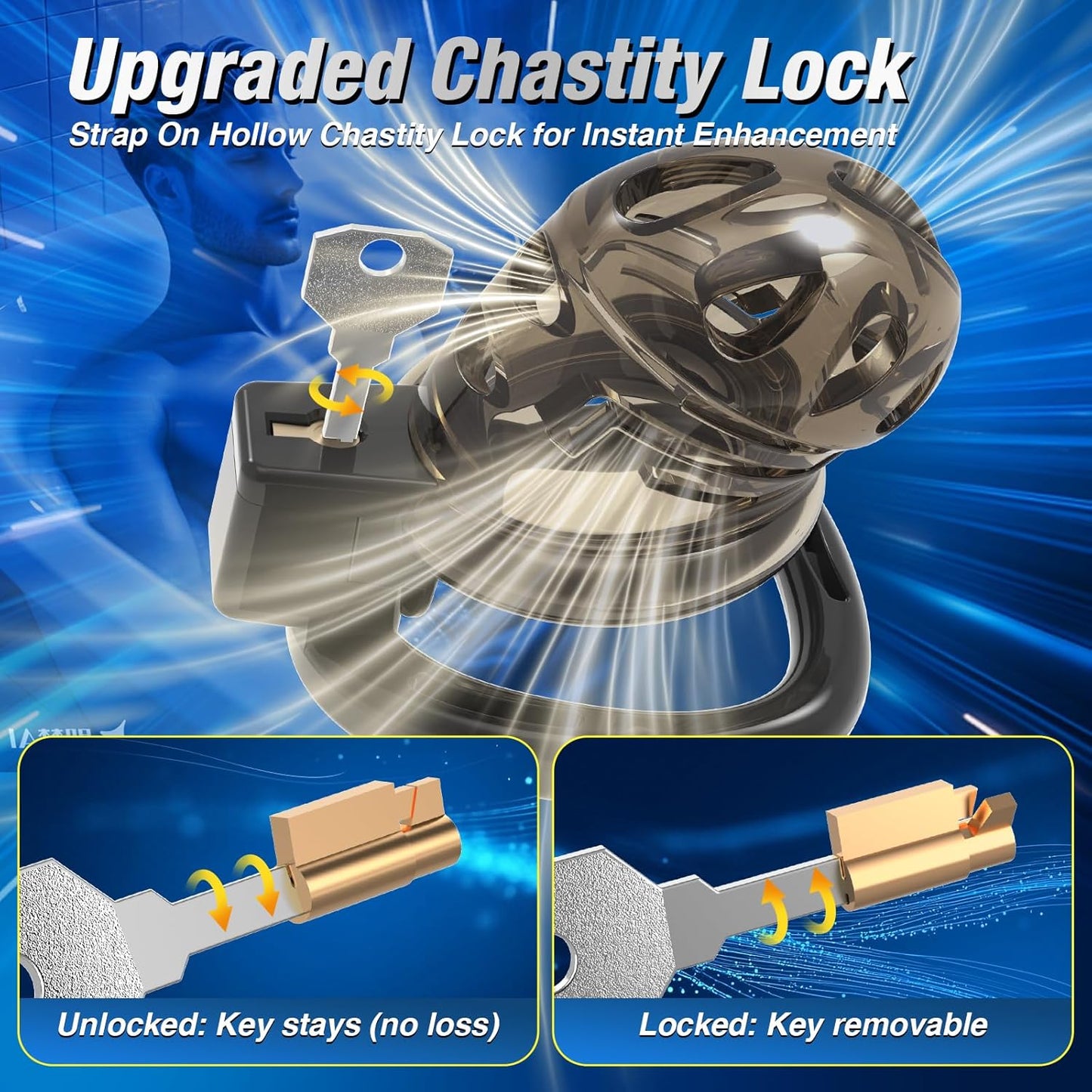 App-gesteuerter Keuschheitskäfig Schwarzem Riemen Penistrainer mit Ringe in 6 Größen