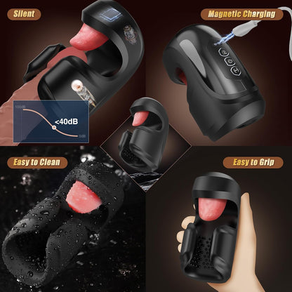 2-in-1 penistrainer elektrische eikelvibrator met 10 likmodi + 10 opvallende modi 