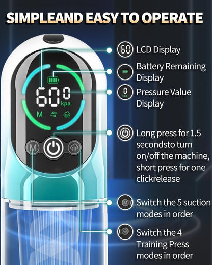 Elektrischer Vakuum Penispumpen Masturbator mit 6 Trainings und 5 Saugmodi