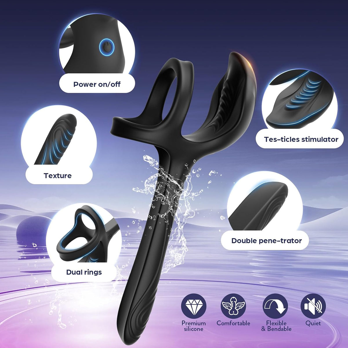 Hodenmassagegerät Penistrainer Vibrator Cockring Analspielzeug mit 2 Motoren & 10 Vibrationsmodi