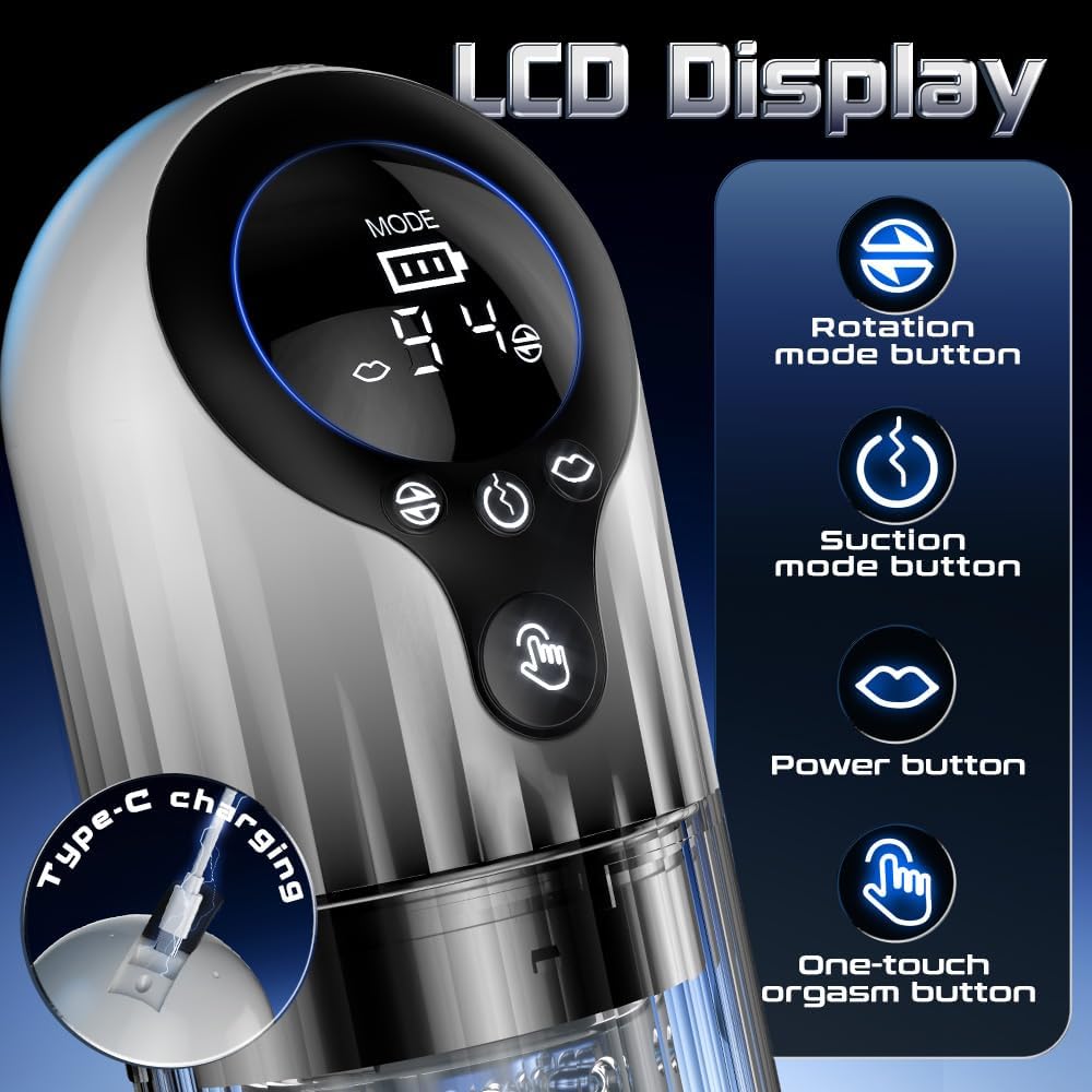 LED-Display Automatischer Masturbator Penispumpe Blowjob mit 9 Rotations & 4 Saug & Leckfunktionen