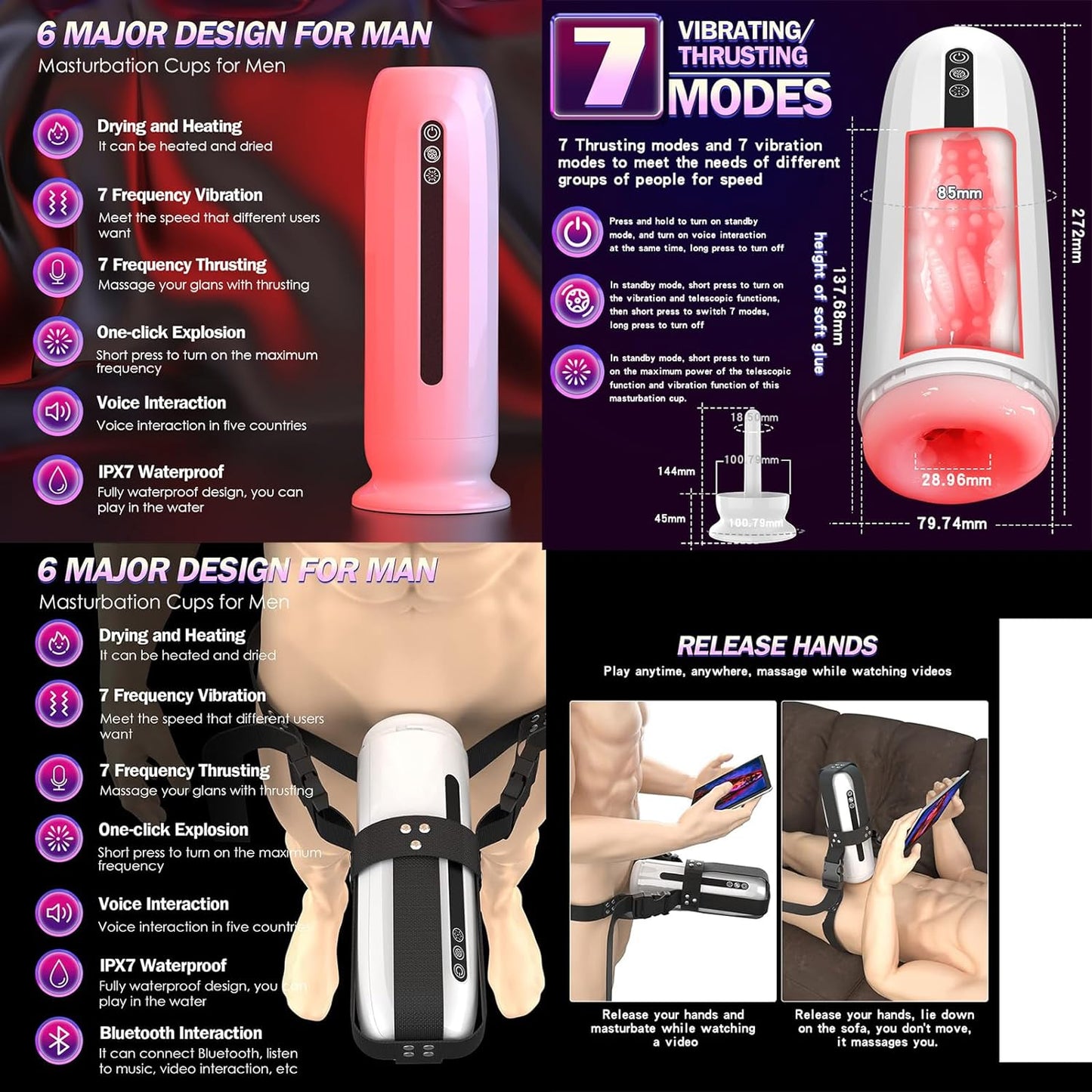 Elektrischer Masturbator Cup Penis Stimulator mit 7 Teleskopmodi Vibration