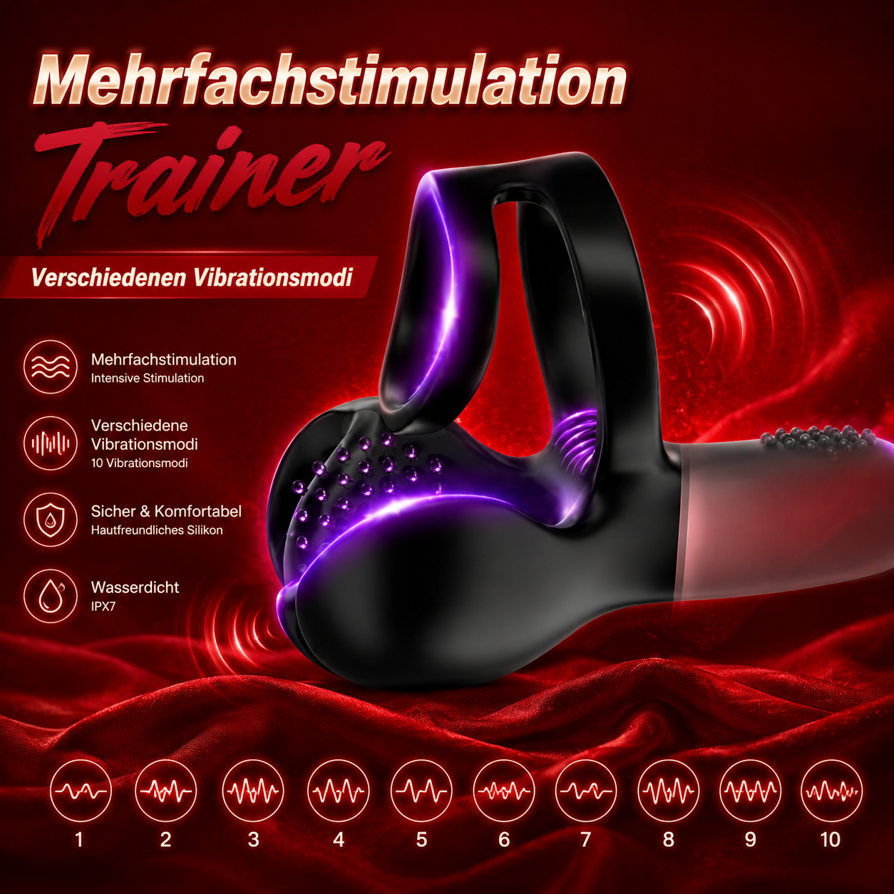 Mehrfachstimulation Penistrainer Cock Ring mit Verschiedenen Vibrationsmodi