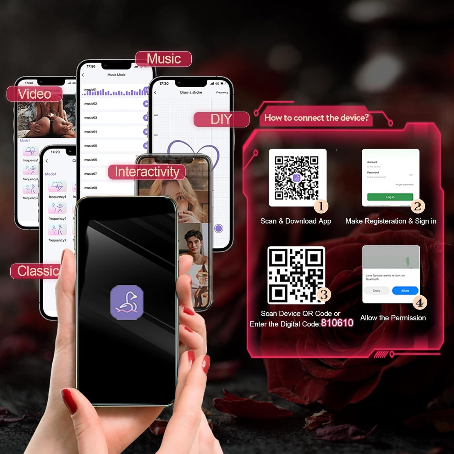 Fernbedienung & App Tragbarer Rose Vibrator Klitorisvibrator mit 10 Vibrations