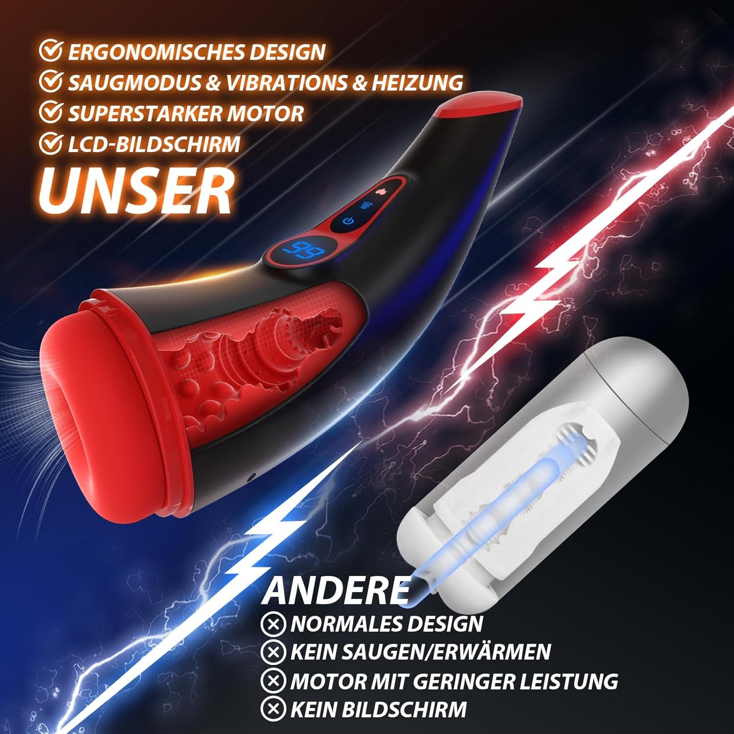 LCD Display Elektrischer Masturbator Penis Stroker mit 9 Saugmodus und Vibrationsmodi