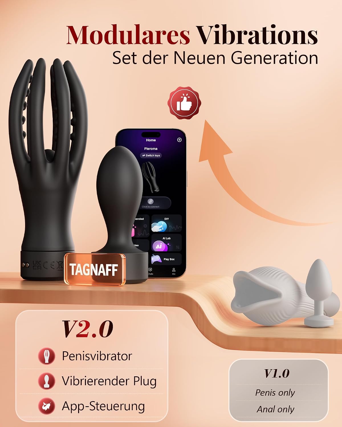 2 IN 1 Penis Trainer Vibratorensets Abnehmbarem Analplug mit 10 Vibrationsmodi