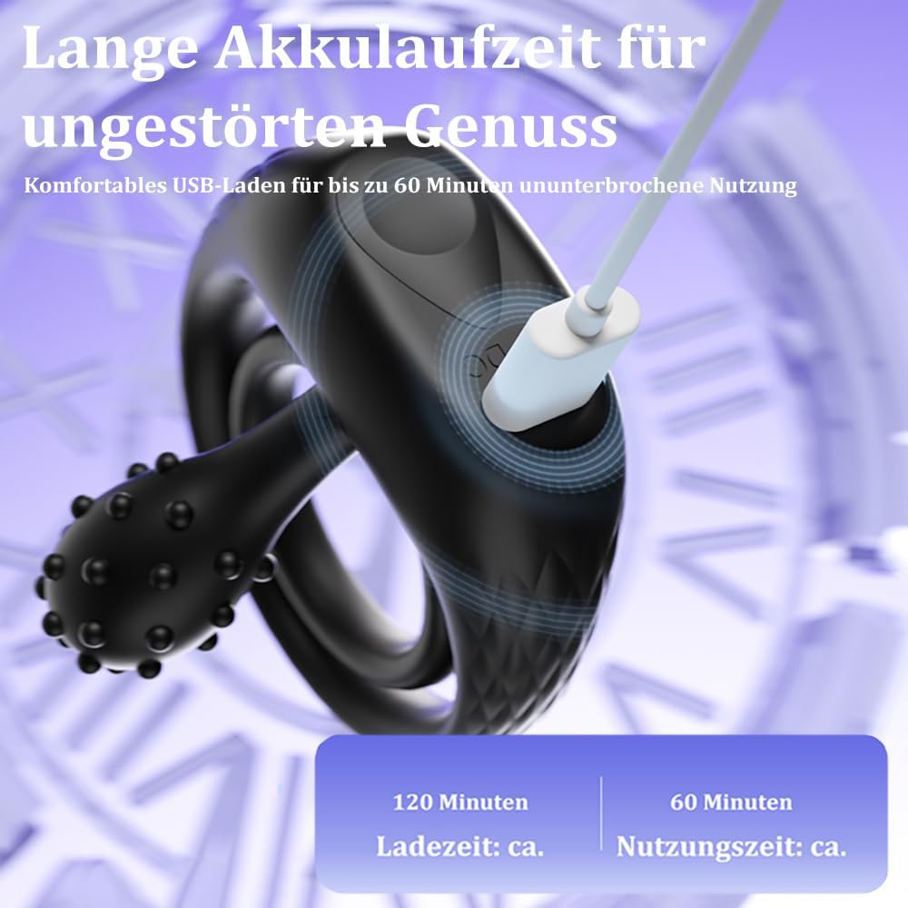 360° Verstellbarem Doppelter Cock Ring Penistrainer Vibrator mit 9 Vibrations