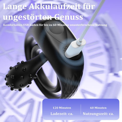 360° Verstellbarem Doppelter Cock Ring Penistrainer Vibrator mit 9 Vibrations
