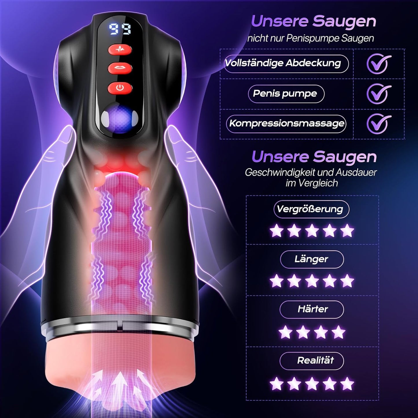 APP Elektrischer Masturbatoren Vagina Blowjob mit 9 Vibrationsmodi & 9 Saugmodus
