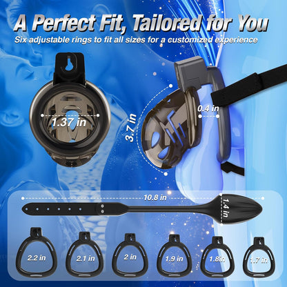 App-gesteuerter Keuschheitskäfig Schwarzem Riemen Penistrainer mit Ringe in 6 Größen