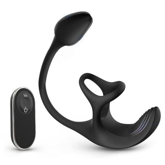 Anale plug bolvormige vibratiestimulator met cockringen 