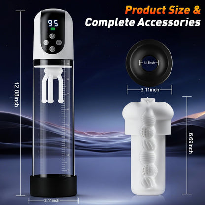 3 IN 1 Penisvergrößerer Penispumpe Masturbator Eicheltrainer mit 5 Saug & 9 Vibrationsmodi