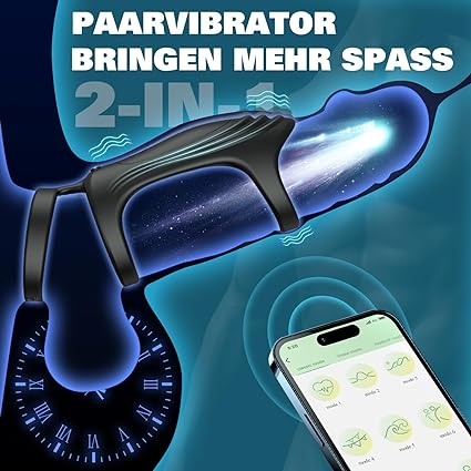 2 IN 1 App-gesteuerter Penisring Vibrator mit 9 Vibrationsmodi