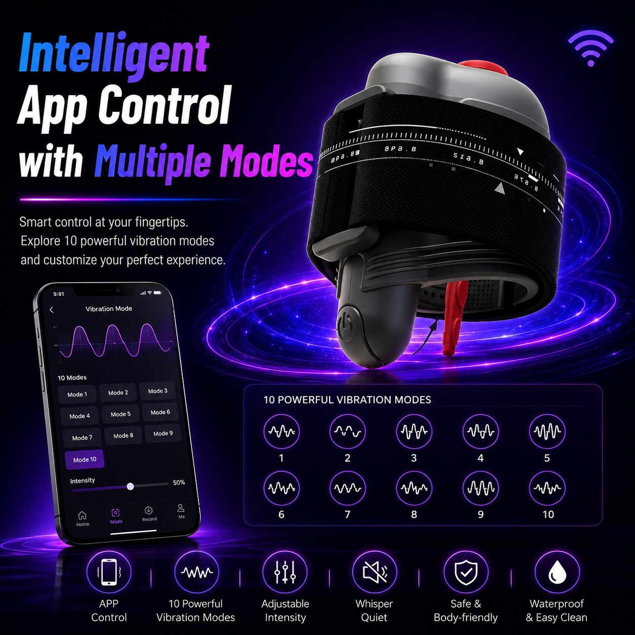 KI-gesteuerter Penis Vibrator Eicheltrainer Harnröhrenstimulator mit 10 Vibrationsmodi